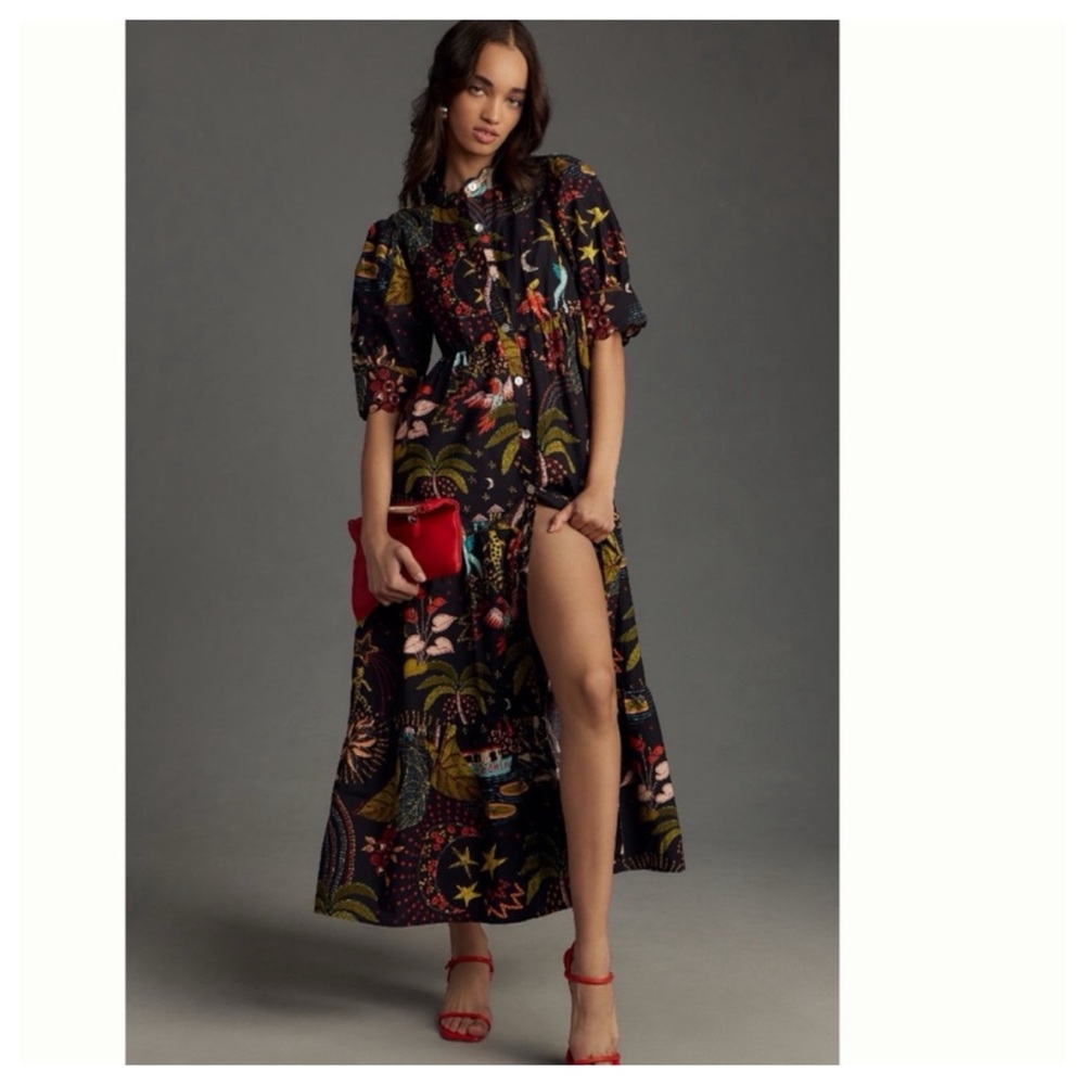NWT Farm Rio Whimsical Printed Button front Shirt Maxi Dress, M